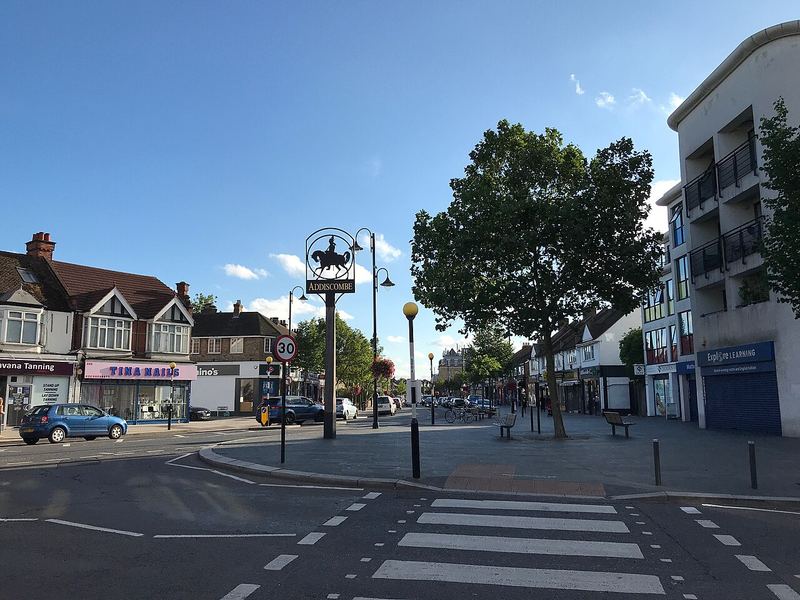 The Addiscombe sign and local shops