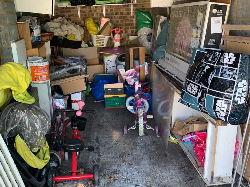 Stored contents inside a garage before clearance